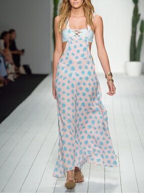 TORI PRAVER Flowy Overall Maxi Dress Swimsuit Coverup Lightweight Rayon US S